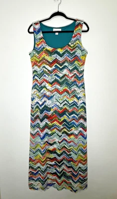 Ronni Nicole Multicoloured Chevron Lace Lined Sleeveless Stretch Summer Dress 14 - Image 1 of 4