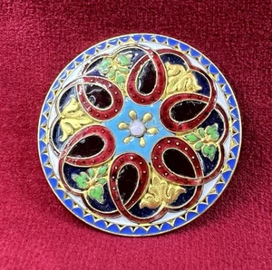 ENAMELLED BUTTON ANCIEN BOUTON EMAILLE EMAIL EMAUX CLOISONNES FLEUR DE LYS 19EME - Imagen 1 de 3