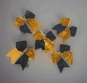 NEW Lot 5 Piece Black And Gold Large Bow Hair Tie Bands Pittsburgh Steelers - Picture 1 of 4