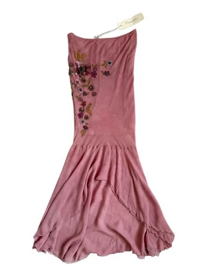 Italian Silk Pink Floral Embellished Fishtail Skirt S - Image 1 of 4