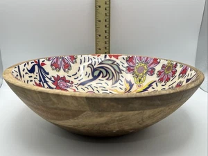 Dekorative Holzschale Wildblumen tropisch hellblau rosa 9,5" breit - Bild 1 von 13