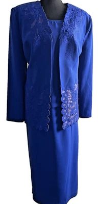 复古 Justin Taylor 3 件套裙背心西装蓝色装饰 14 码 — 第 1/4 张图片