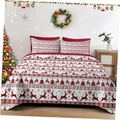 Juego de Edredón Tamaño Navidad, Rojo Invierno Divertido Reno Rey Navidad Reno 1 Foto 1 de 4