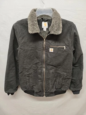 Carhartt Jacket Youth Small Black Sherpa Lined Canvas Workwear Coat Warm - Image 1 of 4
