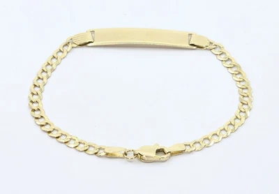 Unique 14K Karat Solid Yellow Gold Designer Cuban Link ID Bracelet - 6.25" L - Image 1 of 4