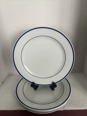 Platos de cena 4-Maitre D'By ONEIDA porcelana blanca con adornos azules 11" PRÍSTINO 2881 Foto 1 de 4