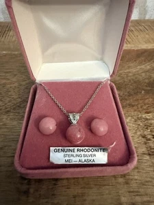 Vintage Rhodonite Sterling Silver Necklace & Earrings Set MEI Alaska Boxed Gift - Picture 1 of 6