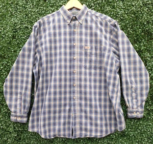 Carhartt Long Sleeve Button Up Plaid Shirt Blue 90s Vintage USA Men's Size XL - Picture 1 of 10