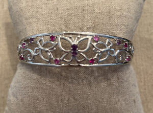 Butterfly Cuff Bracelet - Silver with Pink & Purple stones