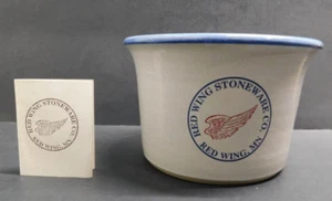 Vintage Red Wing Stoneware Small Bowl Crock Blue Rim And Paper - Picture 1 of 12