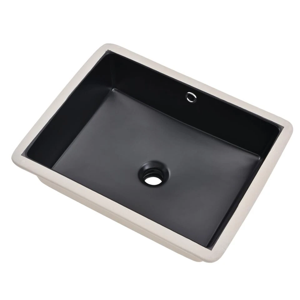 Fregadero de baño bajo montaje rectangular, BoomHoze 20"x15" negro lavabo de porcelana Foto 1 de 1