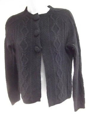 Kenar sweater S blk open cardigan cable knit lambswool angora rabbit chunky MINT - Image 1 of 3