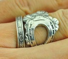 Solid 925 Sterling Silver Four-Leaf-Clover Horseshoe Adjustable Spoon Ring