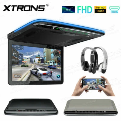 Ultra Thin 13.3" HD Screen Car Roof Overhead Monitor HDMI/USB/SD/FM +IR Headsets - Image 1 of 4