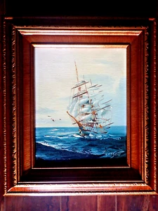 Vintage Seascape Clipper Segelschiff Kunst auf Leinwand signiert gerahmt 13,5 Zoll x 15,5 Zoll - Bild 1 von 10