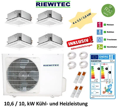 Quattro Split Deckenkassette (4x3,5kW) RIEWITEC Klimaanlage 10,6kW, 5m K-Leitung - Bild 1 von 4