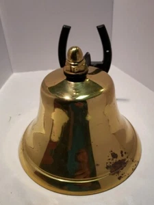 Vintage Brass Dinner Bell On A Black Mini-Iron Horse Shoe - Wall Mount Décor - Picture 1 of 11