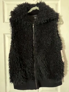 Aqua Fuzzy Lined Vest Zip Front Womens Large Black NWT $138 retail - Picture 1 of 5
