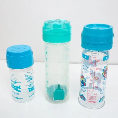 Aviões Playtex Nurser anos 1990 topo plano drop in mamadeira azul verde fácil alimentação - Imagem 1 de 4