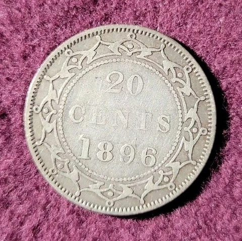 1896 (small 96) Newfoundland Canada 20 cents silver  - Solid VF   stk#k844 Cover