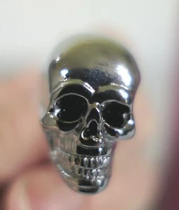 Vintage 3D Chromed Silver Metal Pirate Skull 1/4" Fender License Plate Bolt - Picture 1 of 5