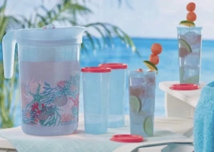 Jarra de galón infusora Tupperware y vasos y sellos de 16 oz Treasures of Sea nueva - Imagen 1 de 3