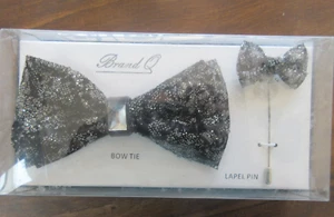 Brand Q Sparkling Black Silver Bow Tie with Lapel Pin - Picture 1 of 1