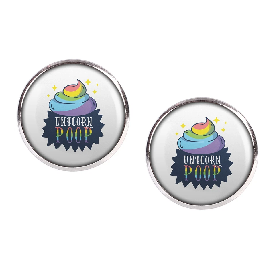 Mylery Ohrstecker Paar mit Motiv Unicorn Poop Einhorn Haufen Regenbogen silber v - Bild 1 von 1