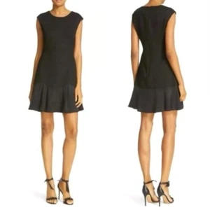Rebecca Taylor Little Black Dress Womens 4 Stacy Textured Peplum Sleeveless Mini - Picture 1 of 13