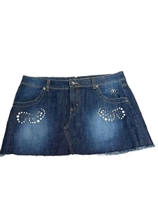 Vintage Y2K Jordache Mini Skirt Denim Women’s Jrs Size 13/14 Bling Gems #359 - Picture 1 of 7
