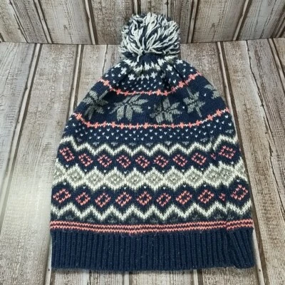 Mujer Mossimo Acrílico Mezcla Tejido Pom Gorro Azul Gris Invierno Esquí Sombrero Gorra Foto 1 de 4