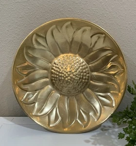 Vintage massives Messing rund Sonnenblumen-Design 9,5" D Schüssel Schale Schmuckfang ganz Indien - Bild 1 von 5