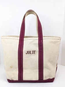 80's LL Bean Boat And Tote Red w/Blue Stitching 11"x13"x8" "Julie" Embroidered - Picture 1 of 24