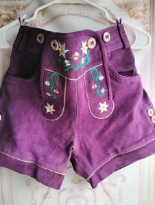 Sz,6 Waist 29" Oktoberfest Purple,WOMEN,Lederhosen,shorts Embroidered, Edelweiss - Picture 1 of 7