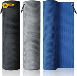 Confezione 3 Asciugamani Golf per Sacche da Golf con Moschettone Clip Microfibra Golf Gear Rag - Foto 1 di 7