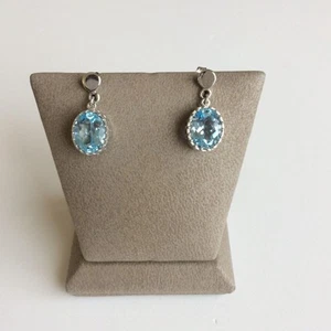 14K White Gold Drop Earrings | Large Sky Blue Topaz | Breathtaking Brilliance - Picture 1 of 7