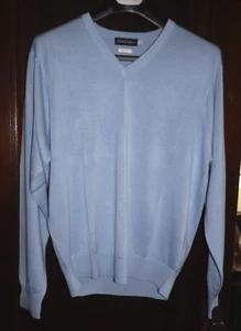 BRAND NEW Bullock & Jones V-Neck  Silk Cotton Cashmere Sweater LARGE Light Blue - Picture 1 of 5