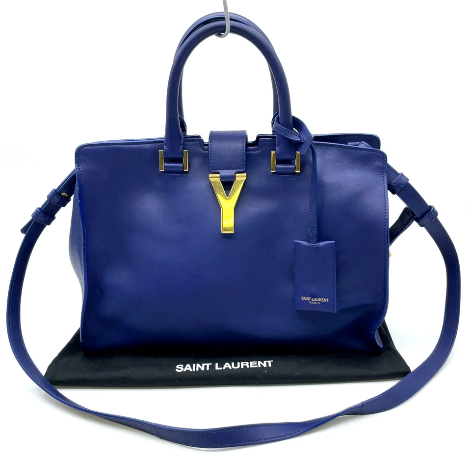 Authentic Yves Saint Laurent Leather Blue 2way Shoulder bag W/Dust bag NS110876 - Image 1 of 4