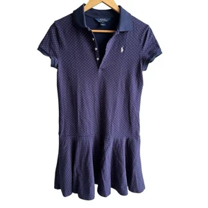 Polo Ralph Lauren Mädchen marineblau und rosa gepunktet Polokleid Größe XL (16) EUC - Bild 1 von 8