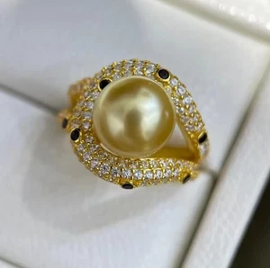 new AAAA 11-12 mm Round natural south sea Gold pearl ring 925S can adjust - Picture 1 of 3