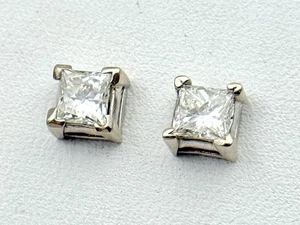 14K Weißgold natürliche Diamant Ohrstecker 0,8ct Princess Cut - Bild 1 von 5