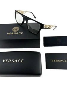 Versace NOWE Czarne Retro Flat Top Oprawki Złote Męskie 55-19-145 Okulary VE3326U - Zdjęcie 1 z 12