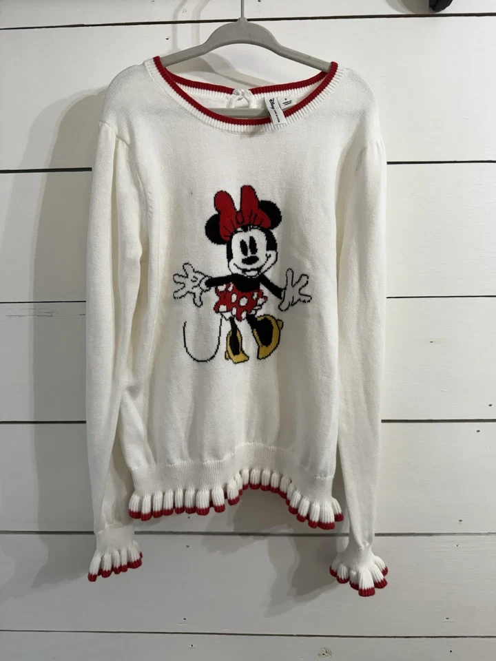Свитер для девочек Janie And Jack Disney Minnie Mouse белый красный с оборками отделка 8 - Изображение 1 из 4