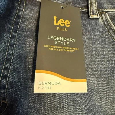 NWT Lee 20W Bermuda Mid Rise Shorts Legendary Plus Size 8” Inseam Dark River - Image 1 of 4