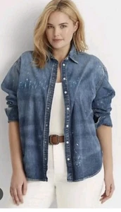 Lauren Ralph Lauren Paint Splatter Jeanshemd Langarm Damen Plus 3XL XXXL - Bild 1 von 15