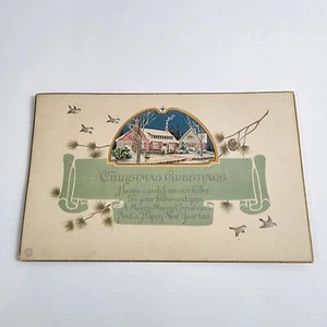 Postal Navidad Saludos Stecher 958 A Pájaros Ramas Casas - Imagen 1 de 2