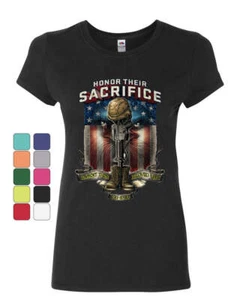 Honor Their Sacrifice Women's T-Shirt POW MIA Military Remembrance Army Shirt - Picture 1 of 8