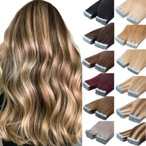 Seamless Tape in Human Hair Extensions Invisible Skin Wefts Premium Remy Hair USA - Bild 1 von 110