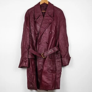 Vintage Dimitri of Italy Custom Tailor Men's Red / Burgundy Long Leather Coat - Picture 1 of 24