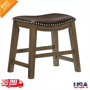 Taburete de bar de madera Homelegance de 18 pulgadas de altura de comedor asiento de silla de montar taburete de bar, marrón - Imagen 1 de 3